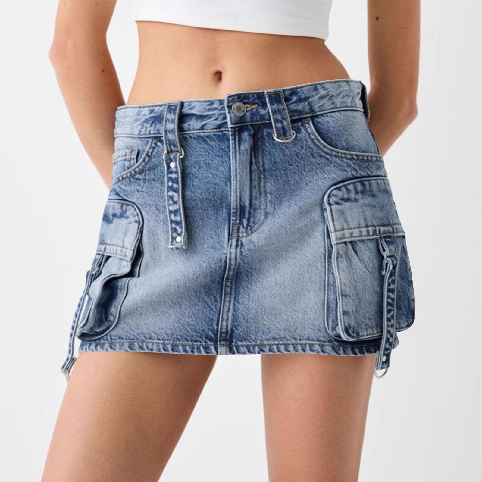 

Женская джинсовая юбка карго с низкой посадкой на пуговицах, облегающая, с накладными карманами L синий