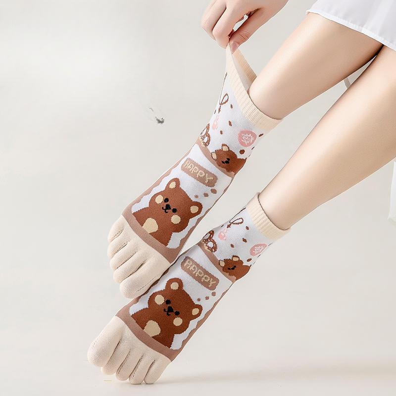 Zehensocken für Damen, Baumwollsocken für Frühling und Sommer, Cartoon und niedlich, Zehentrenner, Atmungsaktiv, Schweißabsorbierend, Anti-Fußpilz, Halbhohe Socken