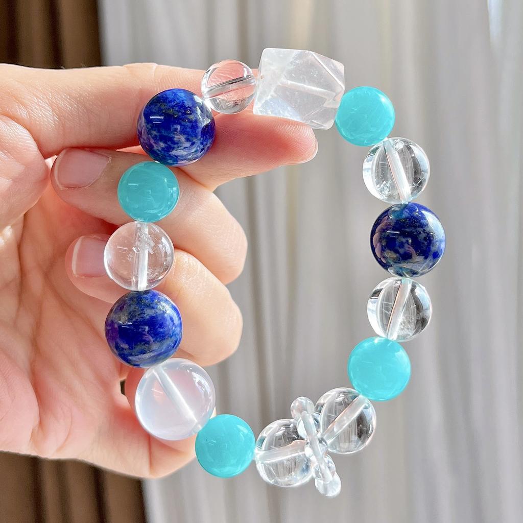 Autumn And Winter Natural Lapis Lazuli Tianhe Stone White Crystal Design Bracelet Bracelet.