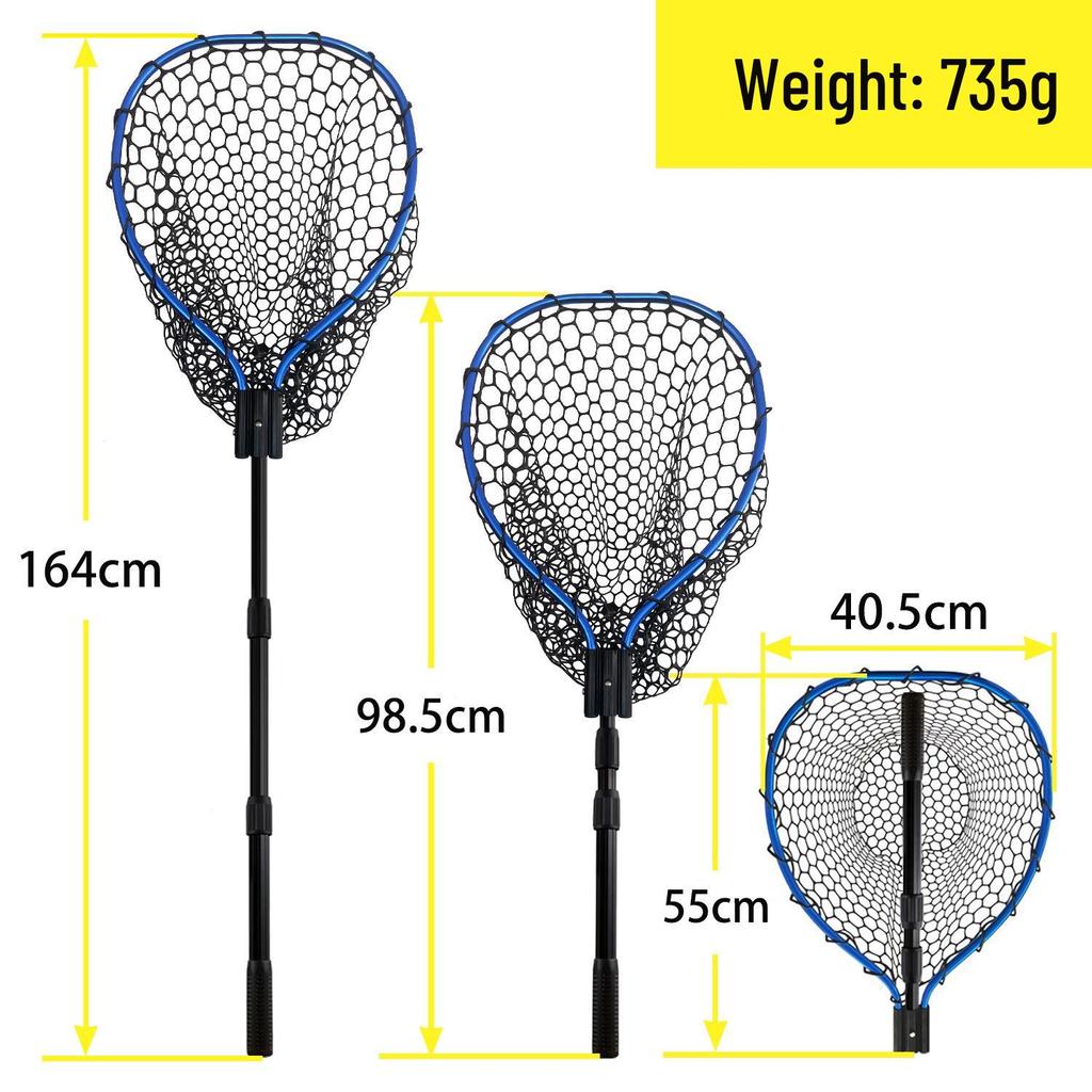 Xipruo Portable Large Hand-held Fishing Net with Silicone Bag & Aluminum Rod for Sea and Raft Fishing
