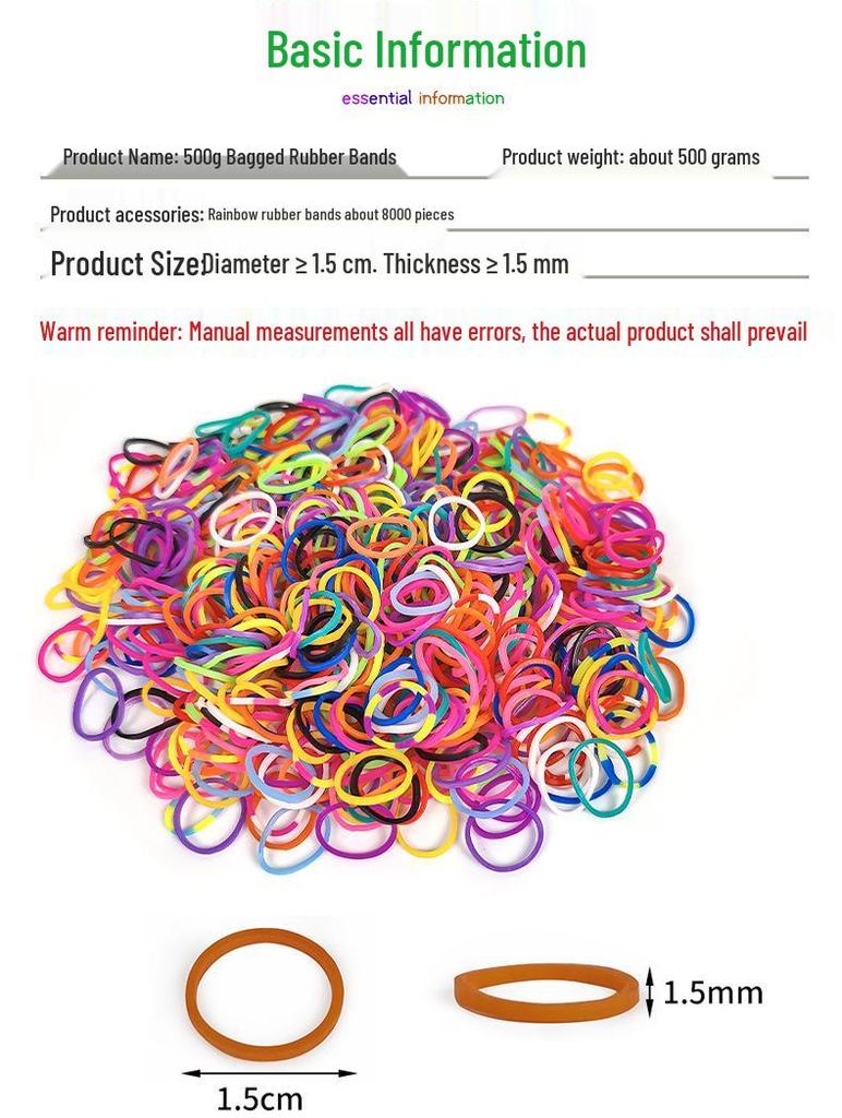 Elastici Arcobaleno in Gomma TPR ad Alta Elasticità da 1,5 cm per Braccialetti Intrecciati Fai da Te per Bambini - Confezione da 500g