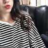 2025 Women's Korean Style Color Block Retro Stripe Hoodie - Spring/Autumn Casual Loose Fit