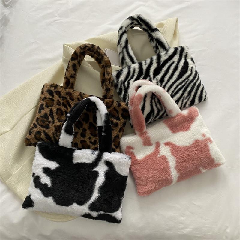 Stylish Soft Velvet Zebra Print Tote Bag Fashionable And Trendy Street Style Handbag