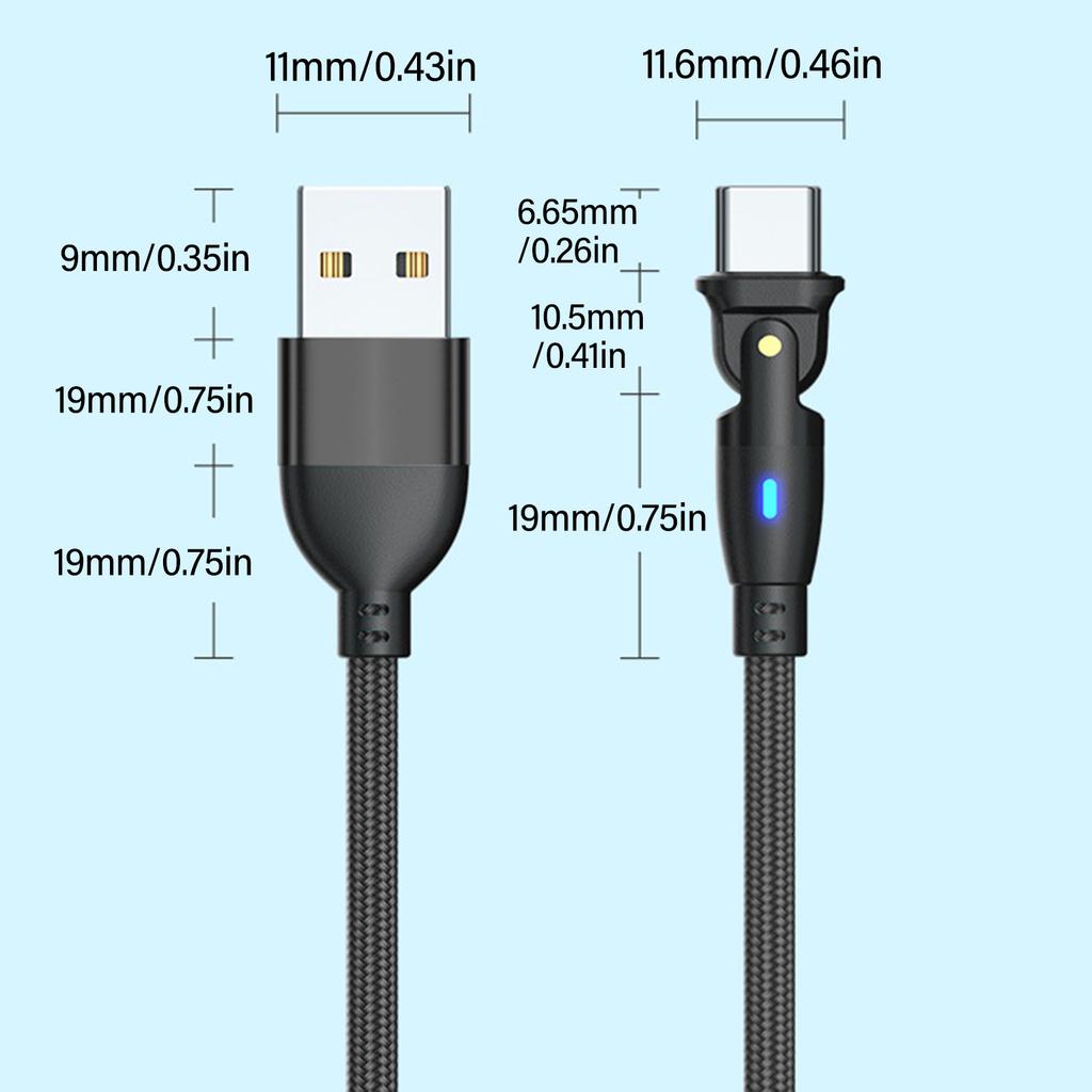 Portable USB to Type C Fast Charging Wire with 180° Connectors for Easy Gaming and Video Watching