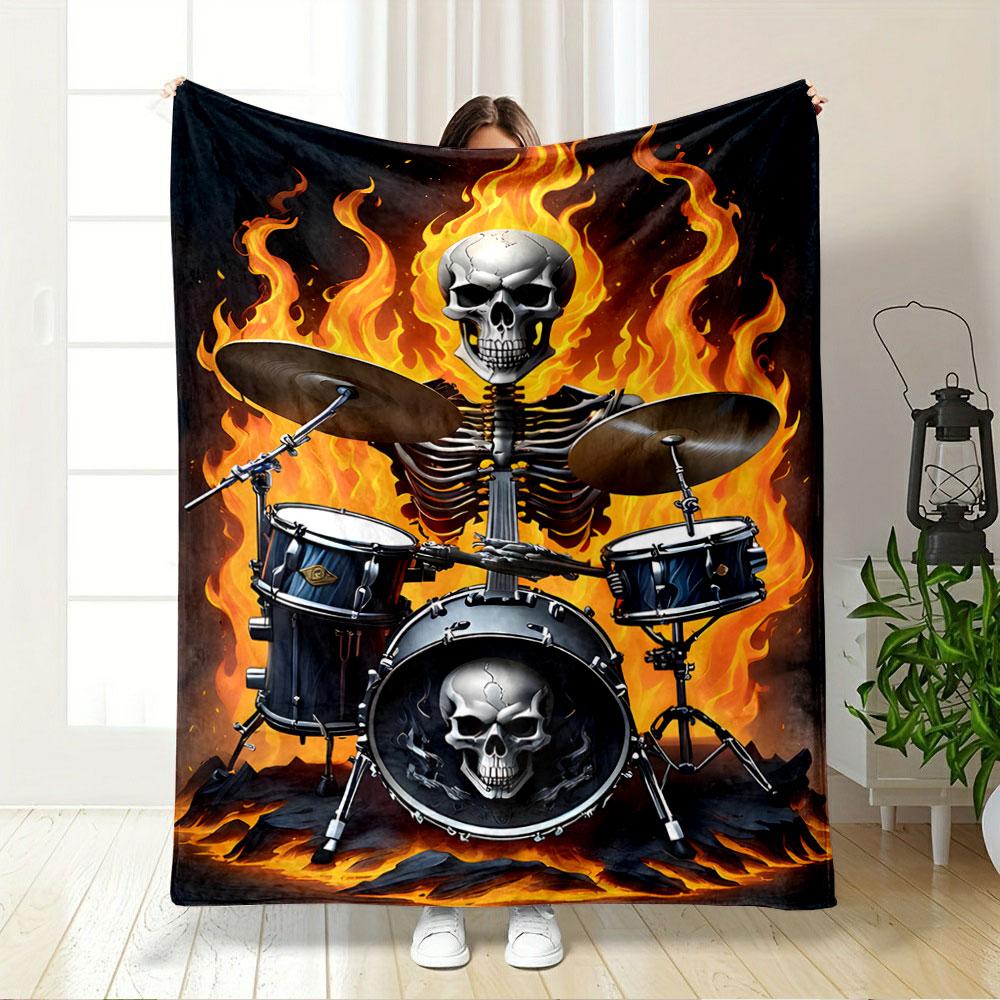 Skeleton Drummer on Fire Blanket for all seasons blanket lunch break throw gift