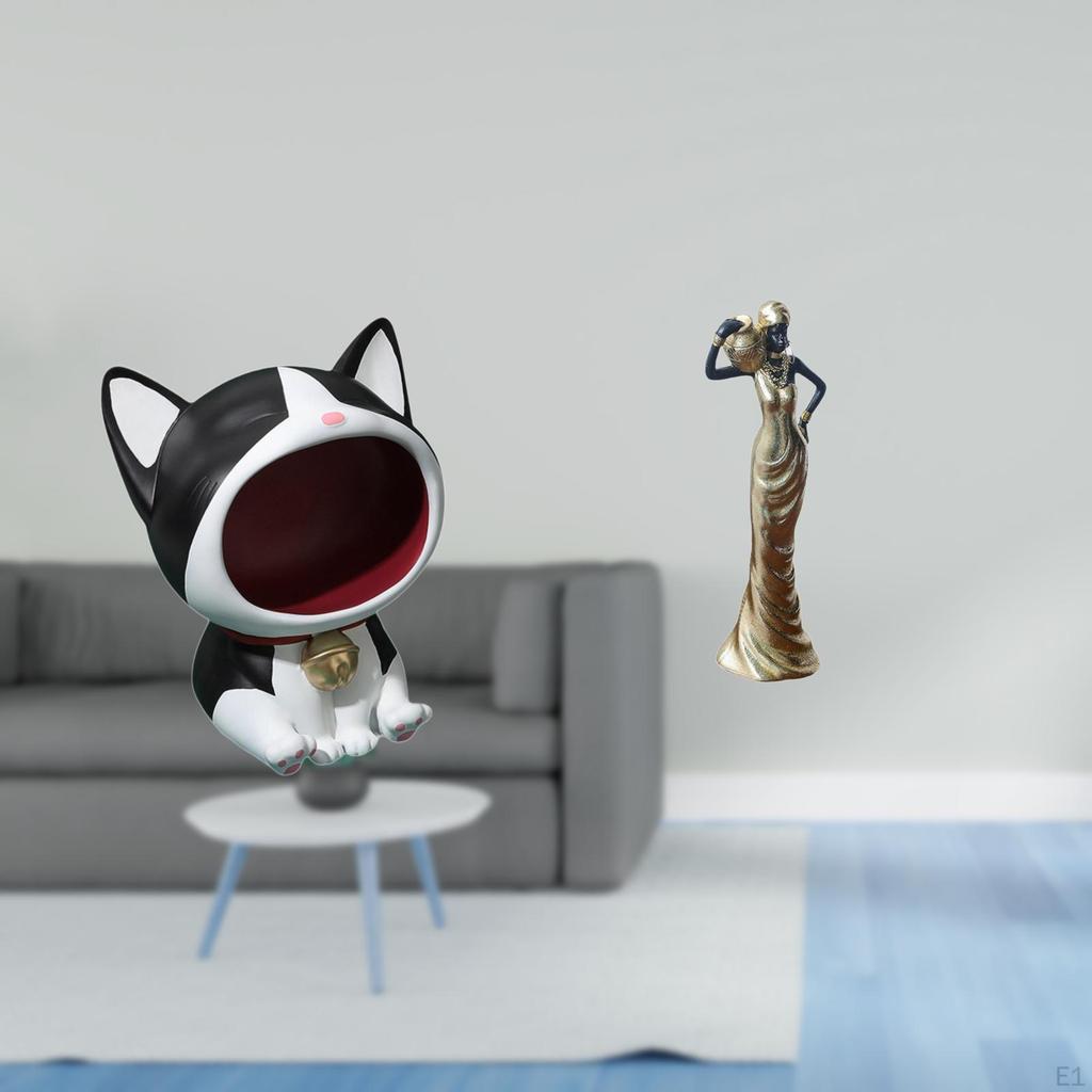 Cat Statue Art Craft Ornament Entrance Key Bowl Candy Decorative Figurine African Sculpture
