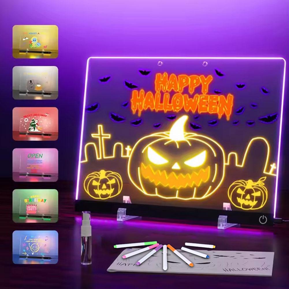 LED Note Board Night Light With Colorful 7 Pens DIY Acrylic Message Board Creative Fluorescen Painting Drawing Board