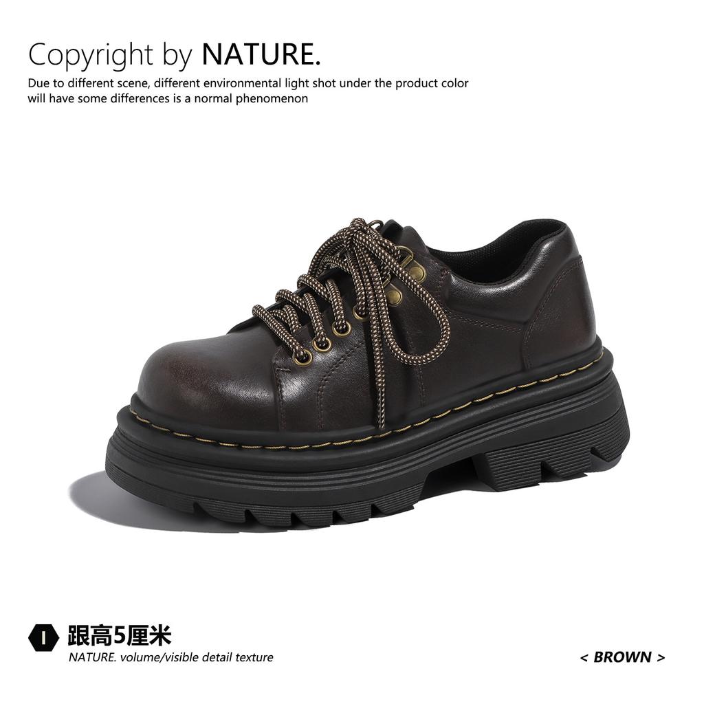 Tide Bunan thick-soled short-faced Martin small leather shoes women's low-top medieval muffin tooling retro heightening comfortable big head shoes
