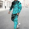 Men Black Blue Bohemian Mandala Partial Print Long Sleeve Sweatshirt Jogger Pants Two Piece Suit