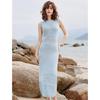 Bailuyu Women's Wave Hollow-out Knit Long Dress