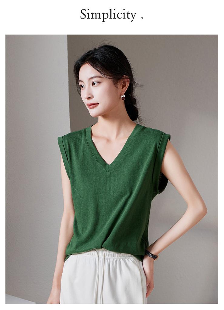 Simple Commuting V-Neck Sleeveless Vest T-Shirt for Women