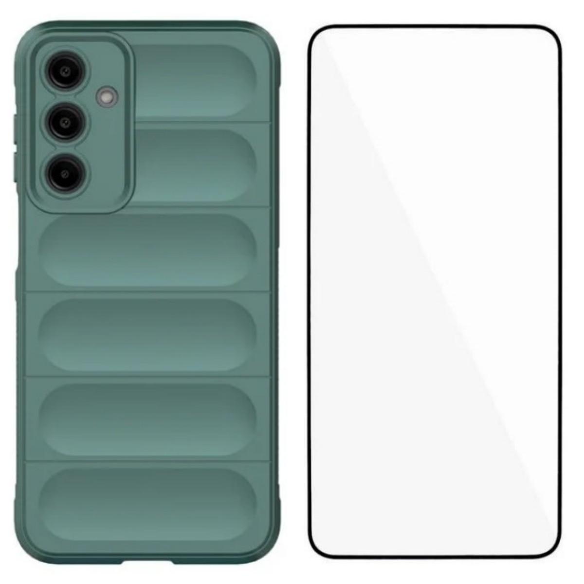 

For Samsung Galaxy A56 5G TPU Case WANLONFENG HD Series Anti Slip Phone Cover with Tempered Glass Army Green