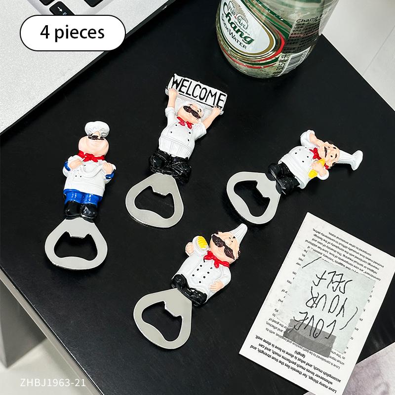 Cartoon Cute Chef Bottle Opener Refrigerator Sticker Series Creative 3D Chef Shaped 3D Magnetic Bottle Opener