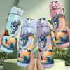 1PC Fantasy Blue Dragon Pattern 750ml Color Plastic Sports Water Bottle Leakproof Flip Straw Lid Suitable for Sports Office Home Use