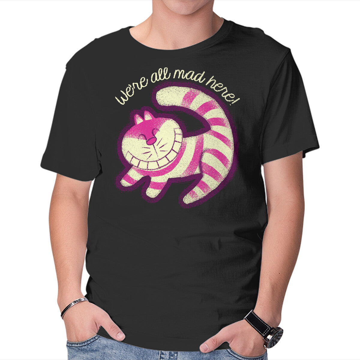 Unisex Crew Neck T-Shirt All Mad Here Graphic Short Sleeve Casual Tee S