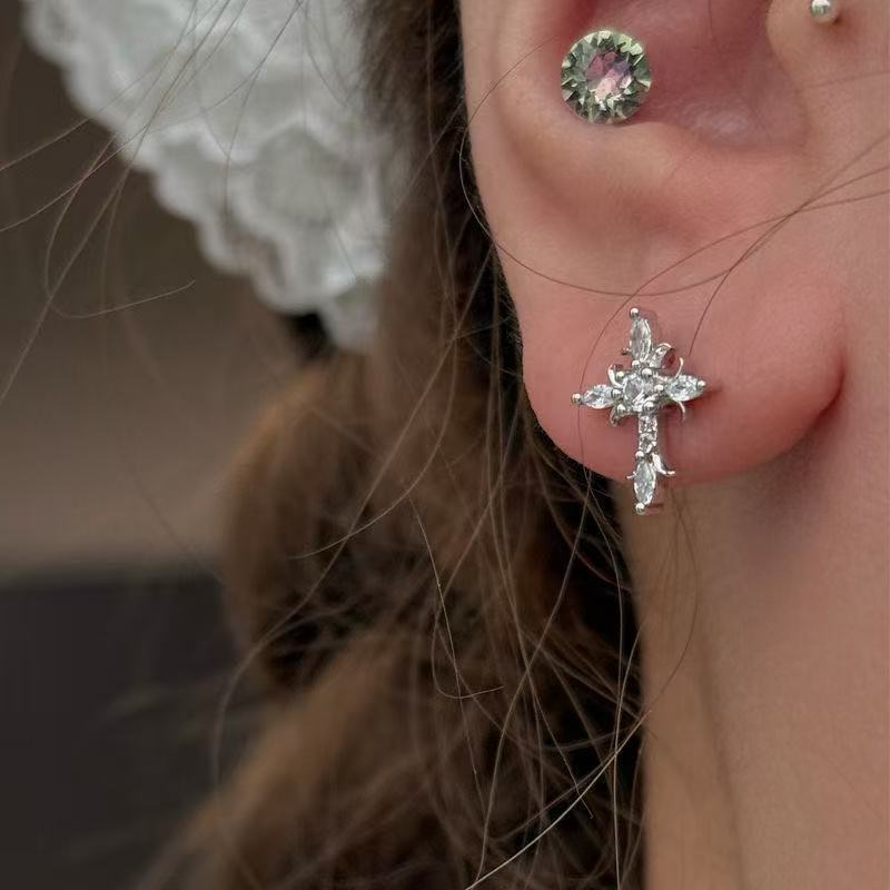 Shiny Rhinestone Zircon Cross Earrings For Women Korean Fashion Stainless Steel Earring Daily Birthday Party Y2K Jewelry Gifts