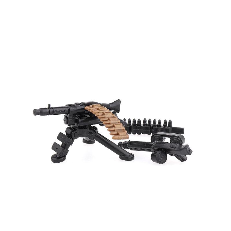 WW2 Military Scene Accessories Building Blocks Machine Gun Rifle Robot Wolf UAV MOC Bricks Toy