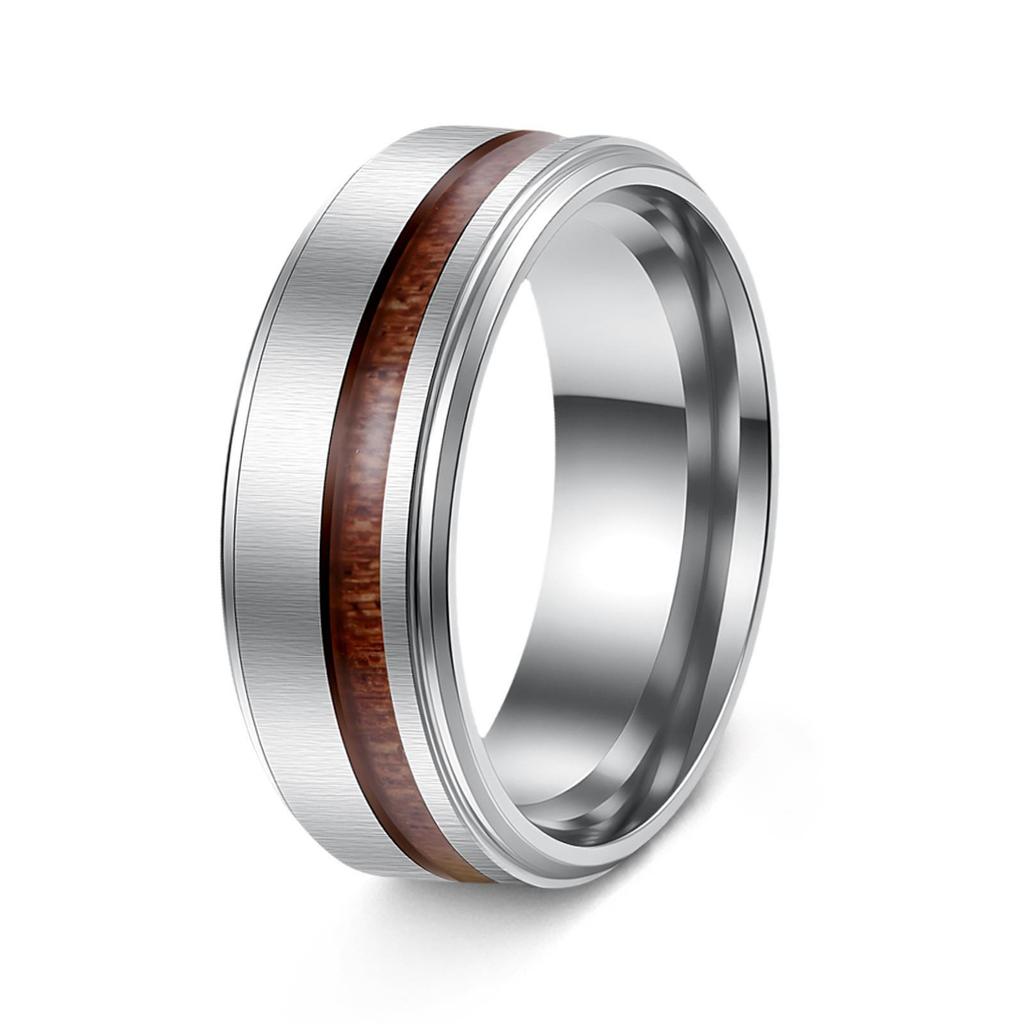 8mm Acacia Wood Inlaid Titanium Steel Men's Ring - Durable, Fade-Resistant Wood Grain Design