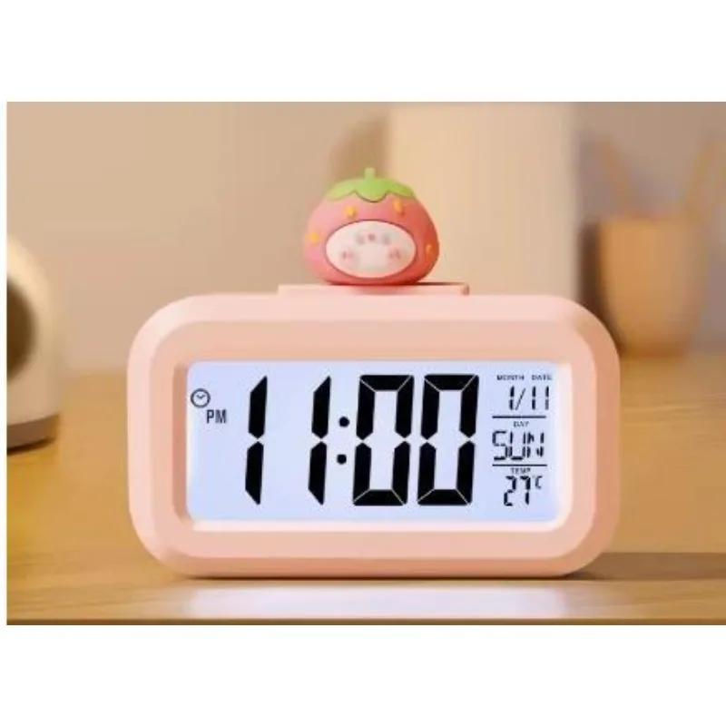 1pc Digital Clock Temperature Display Large Screen Electronic Date And Day Alarm Piggy Shape Desktop Clock