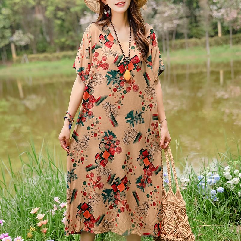 Casual Women's Dresses Summer Vintage Clothes Plus Size Elegant Short Sleeve Summer Long Dress