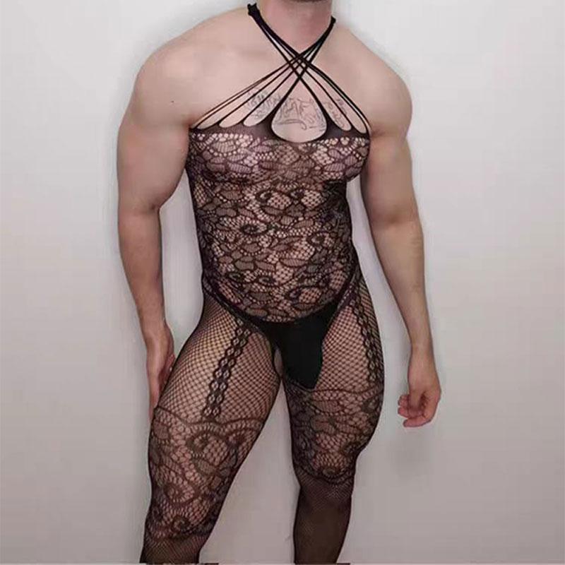 Sex Men Crotchless Erotica Body Stockings Sissy Erotica Clothing Fishing Net Tights Gay Lingerie Open Ass Baby Doll Exotic Sets