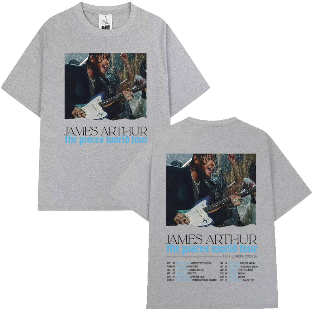 

2026 Summer James Arthur Pisces World Tour Pattern Tshirt Summer Mens Hip Hop Retro Cotton Loose Casual Street Y2K Tshirt XL