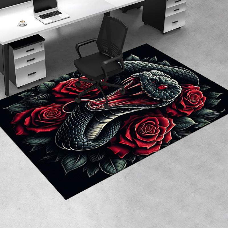 Black Snake and Red Roses Chair Mat: Office Carpet, Oversized Rug for Home Decor, Sofa Mat, Desk Pad Gift Suitable for Bedroom, Living Room, Any Room