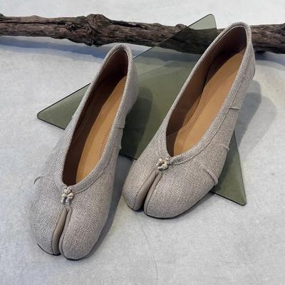 Zapatos de Dedo Partido para Mujer Nuevos Versátiles Gamuza Retro Estilo Lino Zapatos Pata de Cerdo Zapatos Casuales Individuales Zapatos Tabi para Mujer