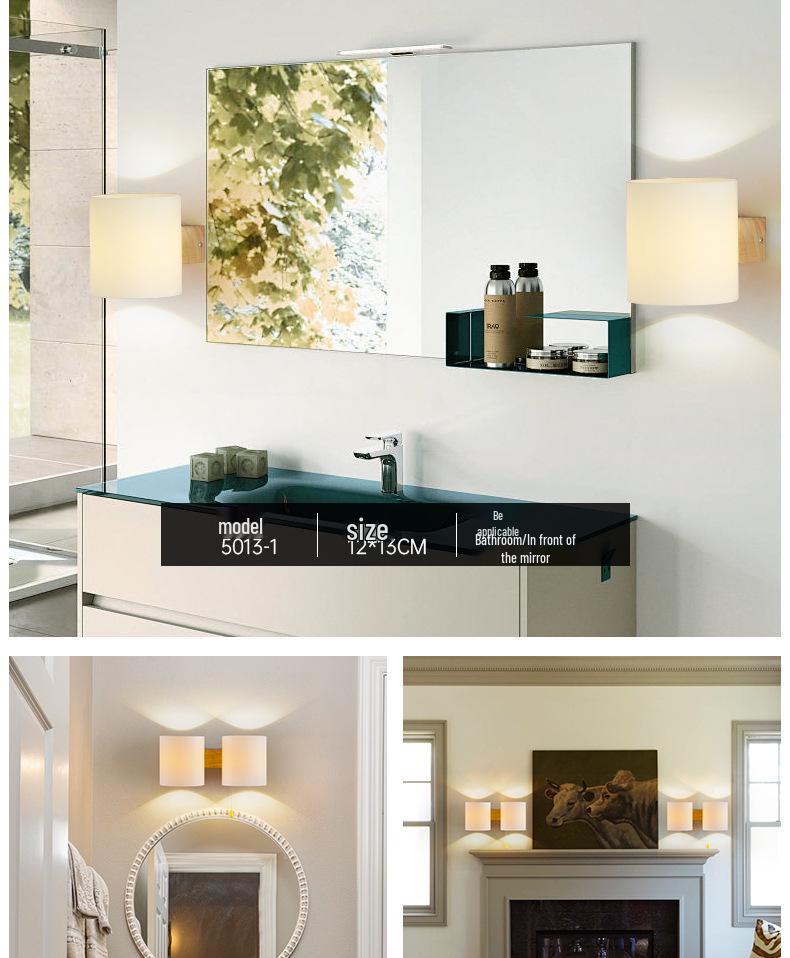 Solid Wood Glass Wall Lamp for Bedroom, Living Room, or Study - Chinese Art and European Style