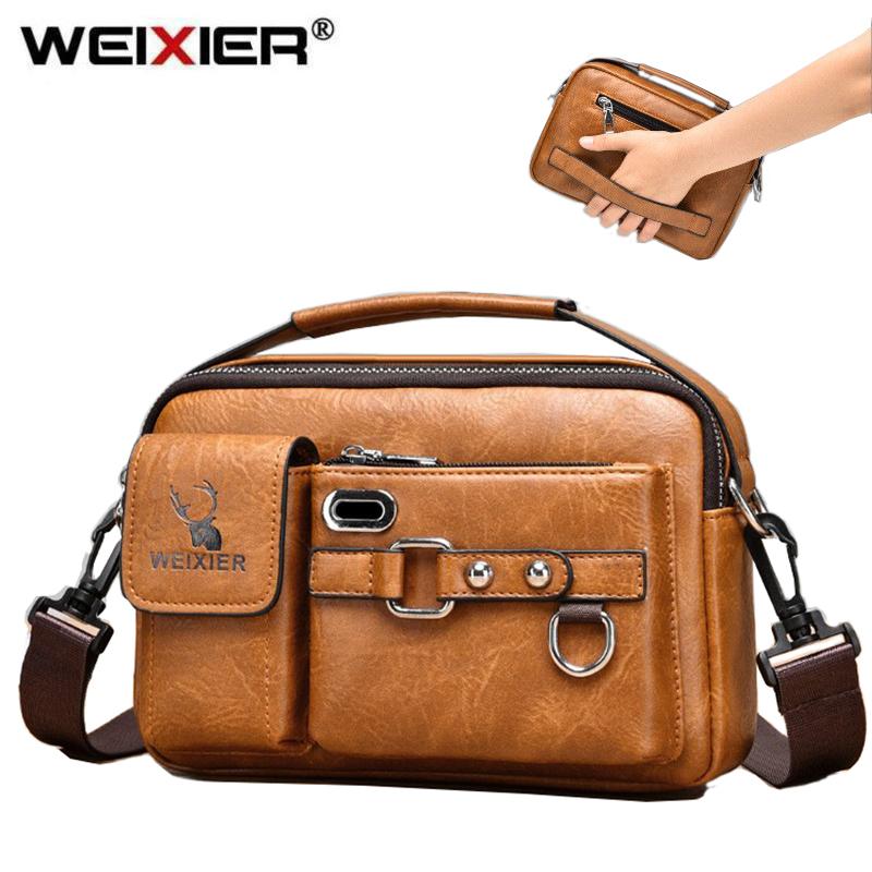 WEIXIER Messenger Bag Men Pu Leather Handbag Male Travel Pad Shoulder Bag for Men Office Briefcase Totes