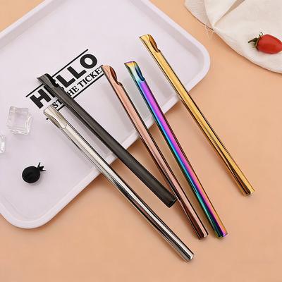 4Pcs Stainless Steel Straw Reusable Pearl Milkshake Bubble Tea Straws with Brush Stirring Smoothie Spoon Shaped Straw Set