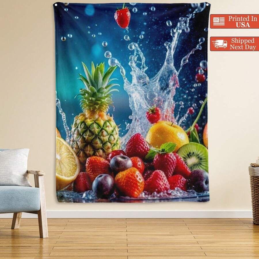 Tapestry of fruit assortment with a drop of water, light 75x100 чёрный