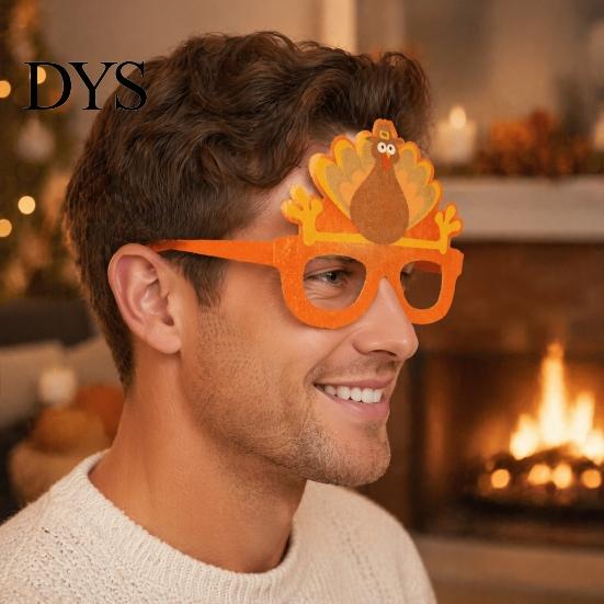 Cute Thanksgiving Gift for Parties Turkey Glasses, Funny Harvest Party Eyewear Kids Festive Orange Holiday Decorations Adults, Felt Pumpkin