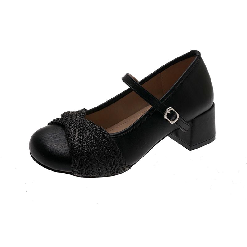 

Women s New Spring and Autumn Single Shoes French Round Toe Shallow Mouth One Strap Mary Jane Shoes 39 чорний