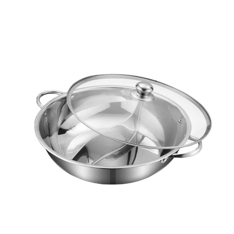 

Thickened Stainless Steel Divided Hot Pot with Glass Lid