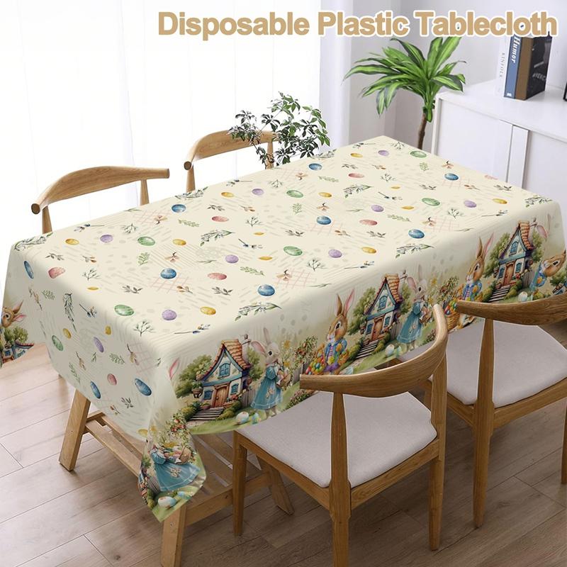 Vintage Easter Bunny Eggs Waterproof Tablecloth Holiday Party Decor Spring Floral Rectangle Table Cover Easter Decoration 2026
