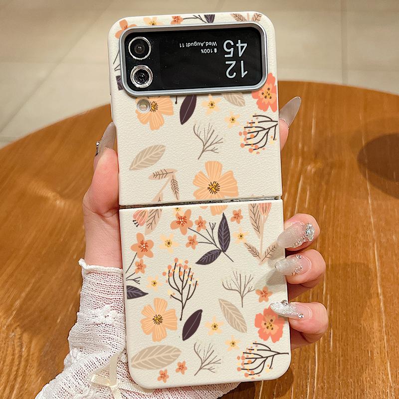 Luxury Leather Texture TPU Flower Case For Magsafe For Samsung Galaxy Z Flip 6 5 4 3 5G Flip4 Flip5 Flip6 Magnetic Folding Cover