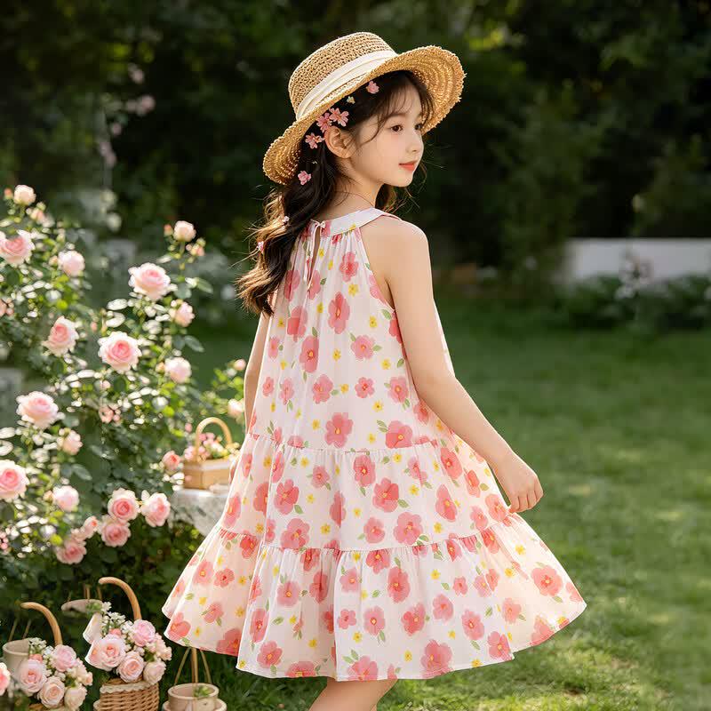 Xiao Yinman Girls' Floral Sleeveless Cotton A-line Dress