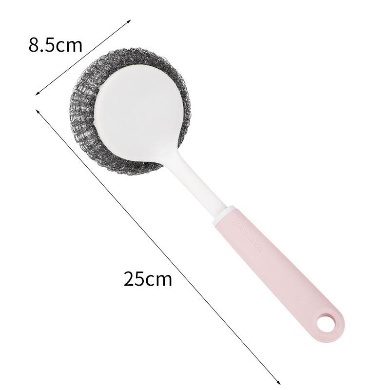 Multi-Purpose Long Handle Kitchen Cleaning Brush with Steel Wool for Pots and Dishes розовый