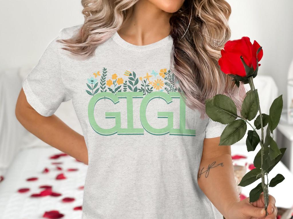 Gigi Floral T-Shirt, Botanical Garden Tee, Spring Flowers Butterflies Design