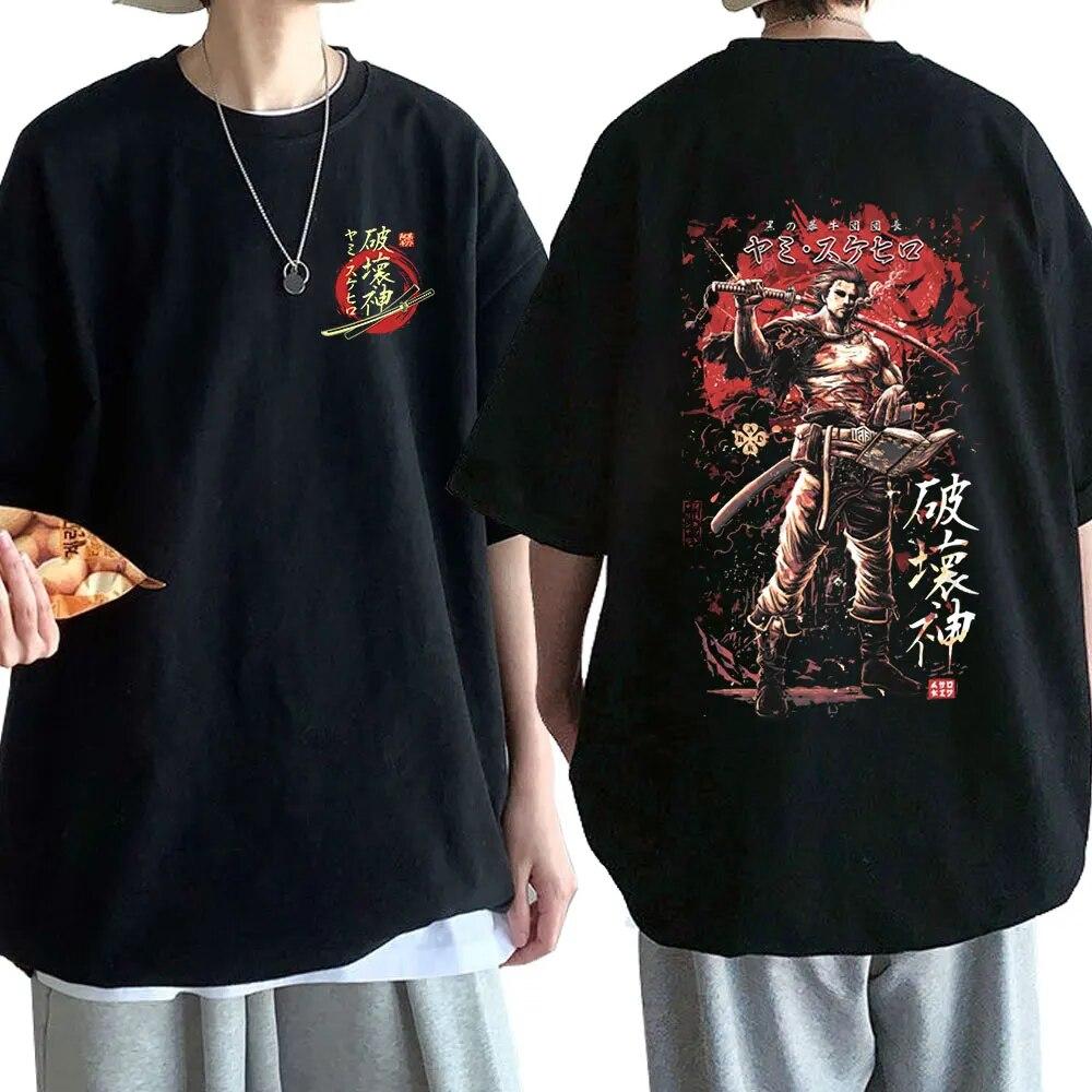 High Street Top Japanese Anime with European and American Style Black White Tees Character Print with Brand Unisex Cotton Casual