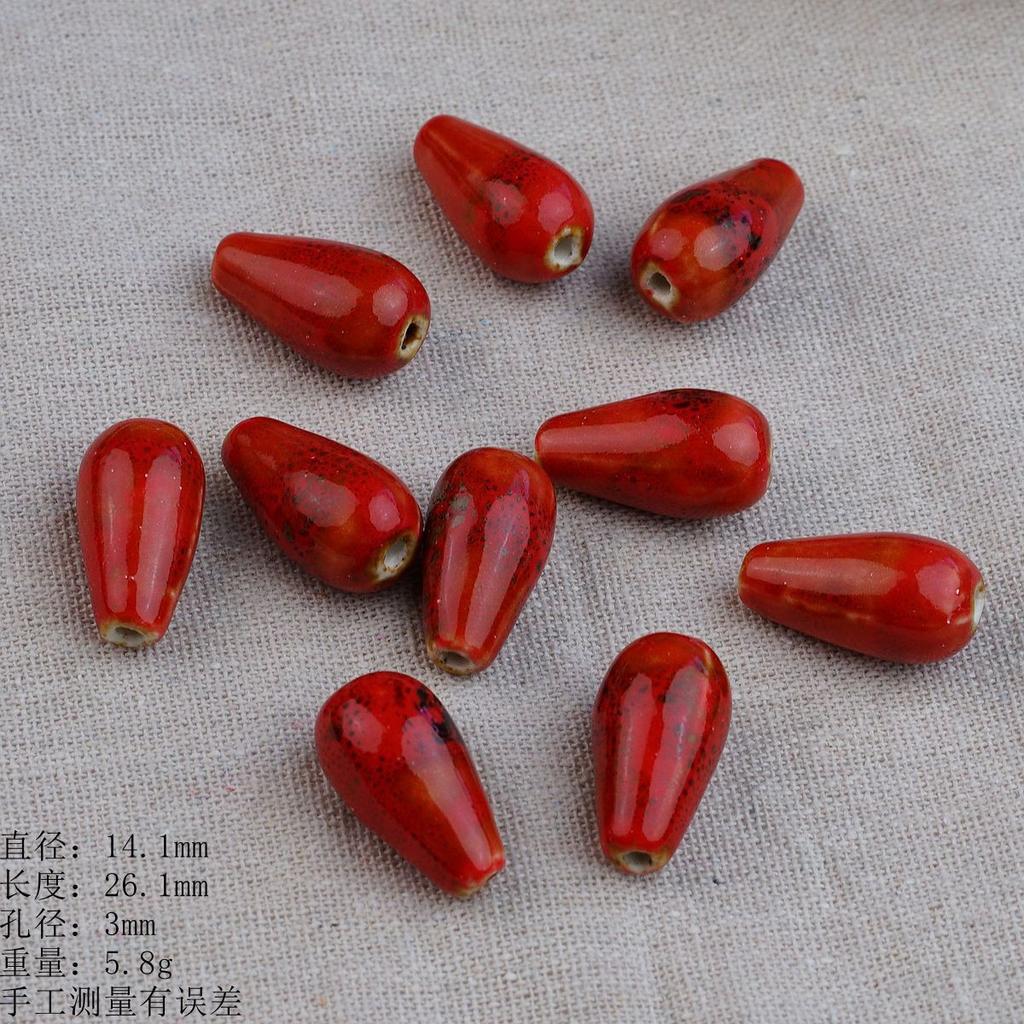 Ceramic Loose Beads Chinese Red Beads Handmade DIY Necklace Loose Beads Accessories