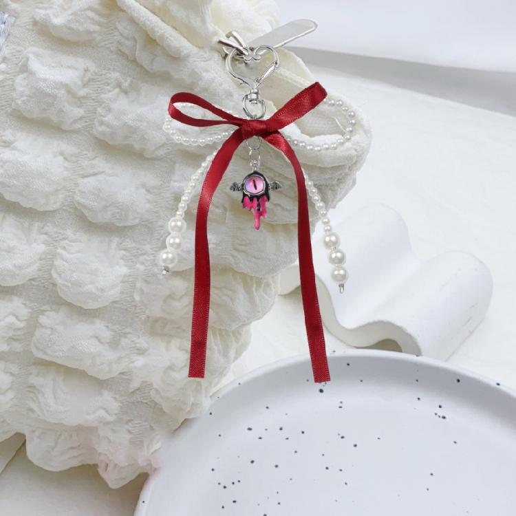 Sweet Ribbon Bowknot Pearls Keychain Charm Fashionable Key Accessory Cuteness Bag Charm Suitable for Keys and Bags