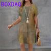 Street Fashion Color Gradient Printed Mini Dress For Women Clothing Summer New Short sleeve O-Neck Loose Casual A-Line Dress 3XL