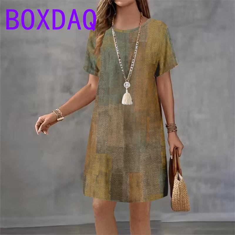 Street Fashion Color Gradient Printed Mini Dress For Women Clothing Summer New Short sleeve O-Neck Loose Casual A-Line Dress 3XL