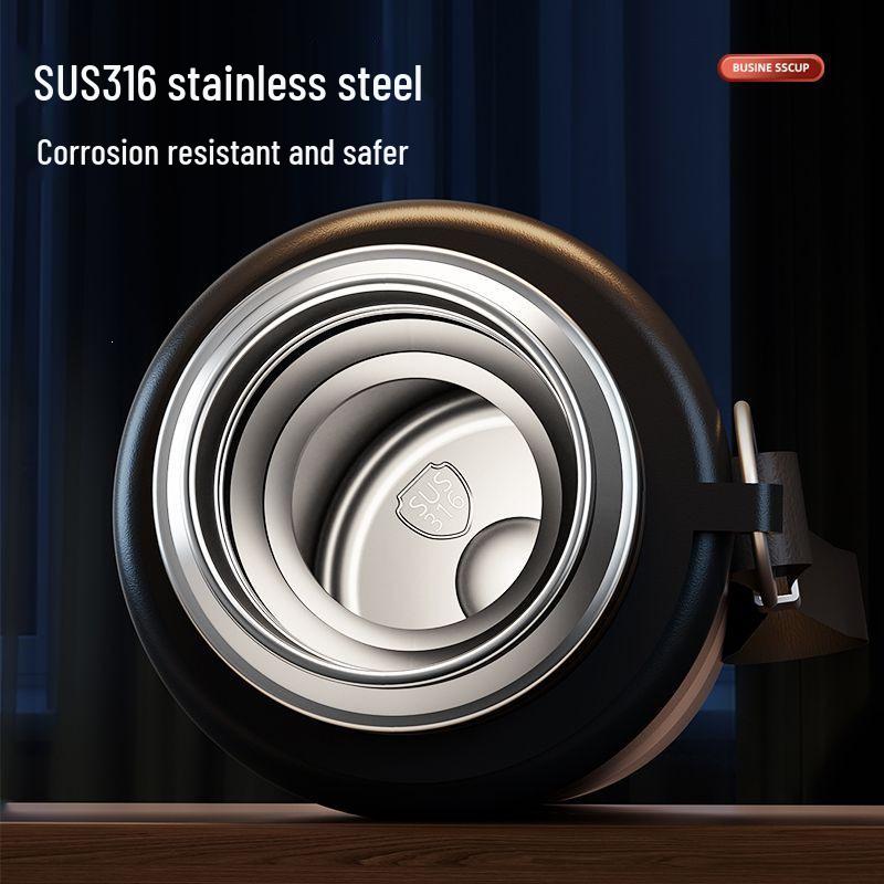 Men's Large Capacity Stainless Steel Thermos Cup - Portable High-Design Tea & Water Bottle with Separate Cup.
