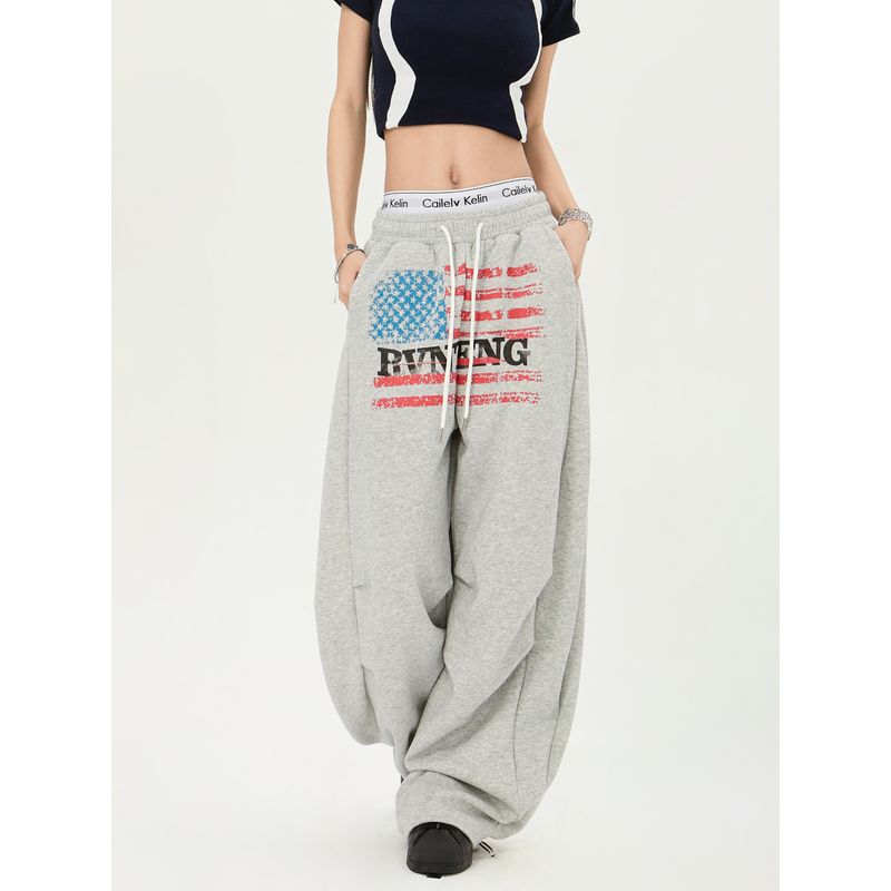 

Plus Size American Vintage Letter Print Track Sweatpants Women s Autumn New Lazy Wind Loose Wide Leg Casual Trousers