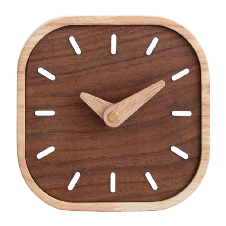 Small Scale Wood Desk Clock with Luxurious Walnuts Tone Silents Bedsides Clock for Gifting