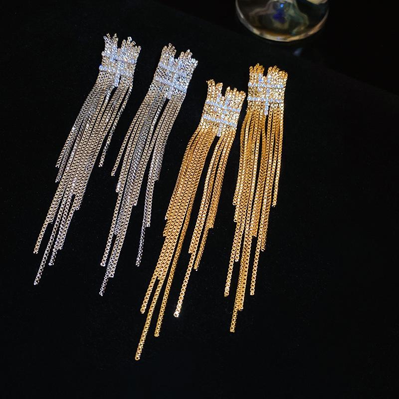 Zircon Irregular Tassel Stud Earrings Exaggerated Atmosphere Earrings Fashion High Sense Temperament Earrings