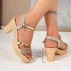 Fashion Women's Shiny Sequins Wedding Sandals Fashion Open Toe Thick Sole Sandal Woman Summer 2025 Back Strap High Heel Sandals Female